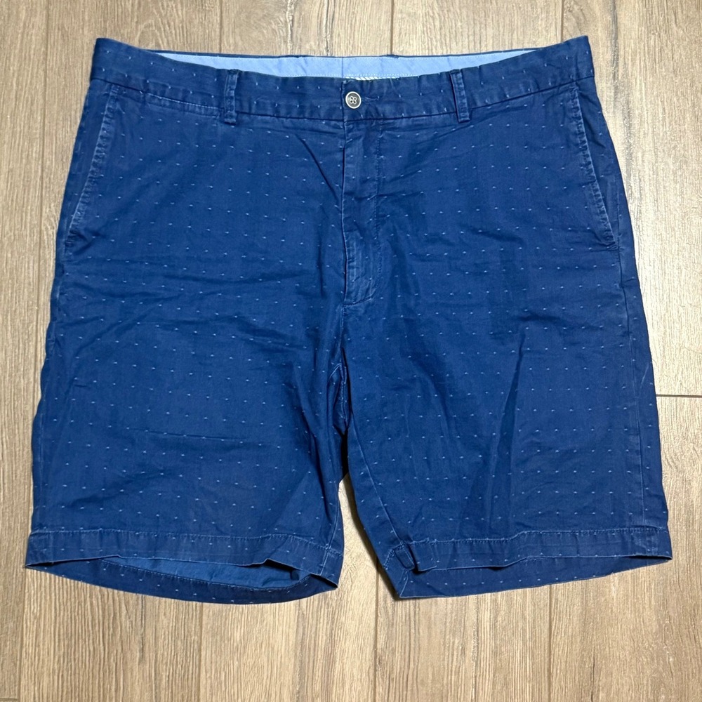 Peter Millar Mens 36 Navy Blue Micro Dot Embroidered Chino Shorts Flat Front, 8"